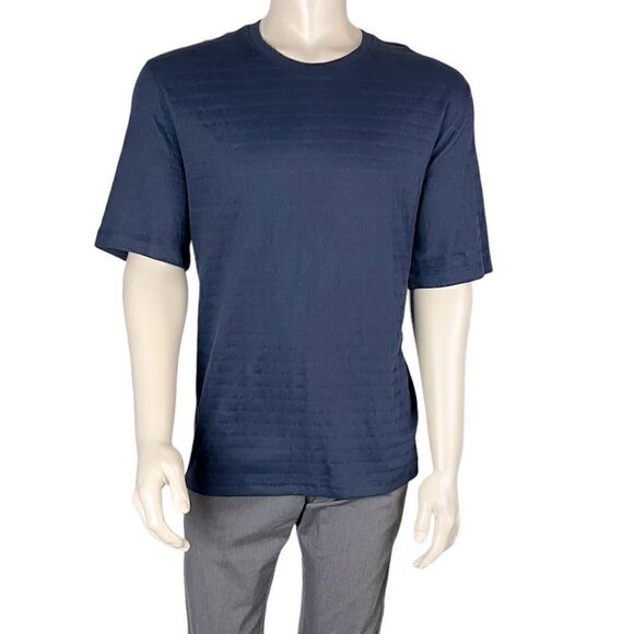 NWT Ted Baker Navy Textured Horizontal Striped S/S T-Shirt Sz 7 (US 3XL) - Picture 1 of 13
